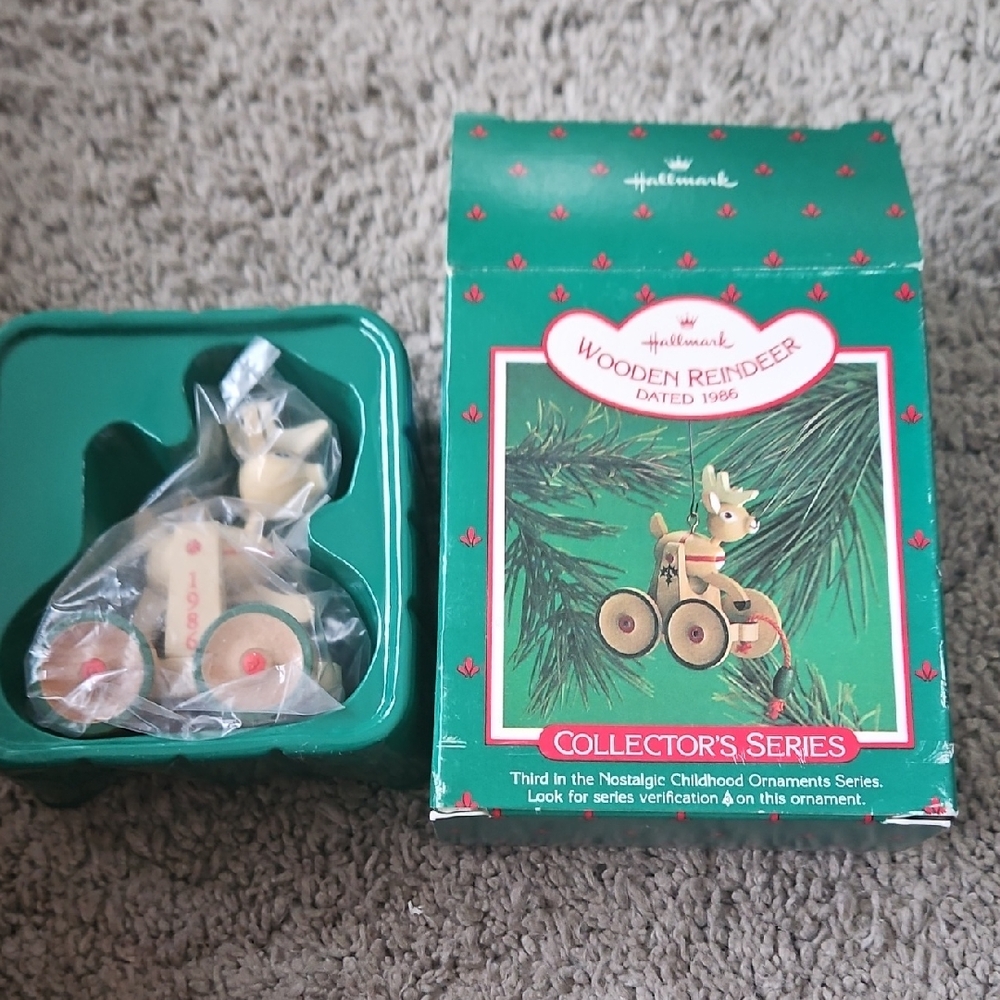 Hallmark Nostalgic Wooden Reindeer Ornament - Green and Red Box